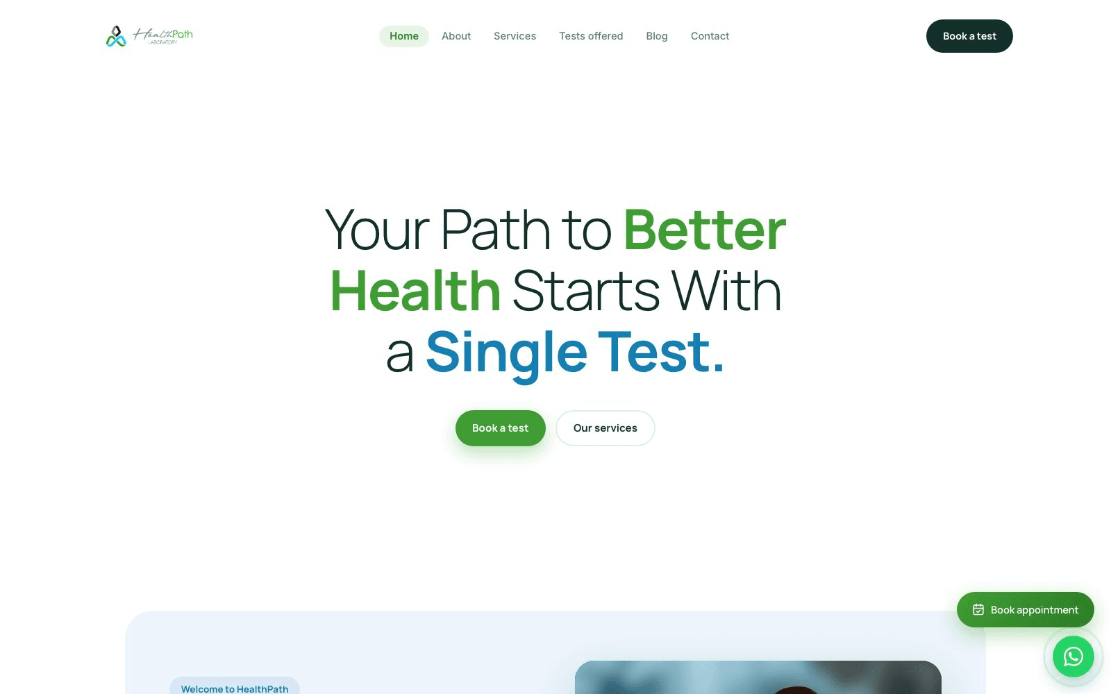 HealthPath Laboratory homepage