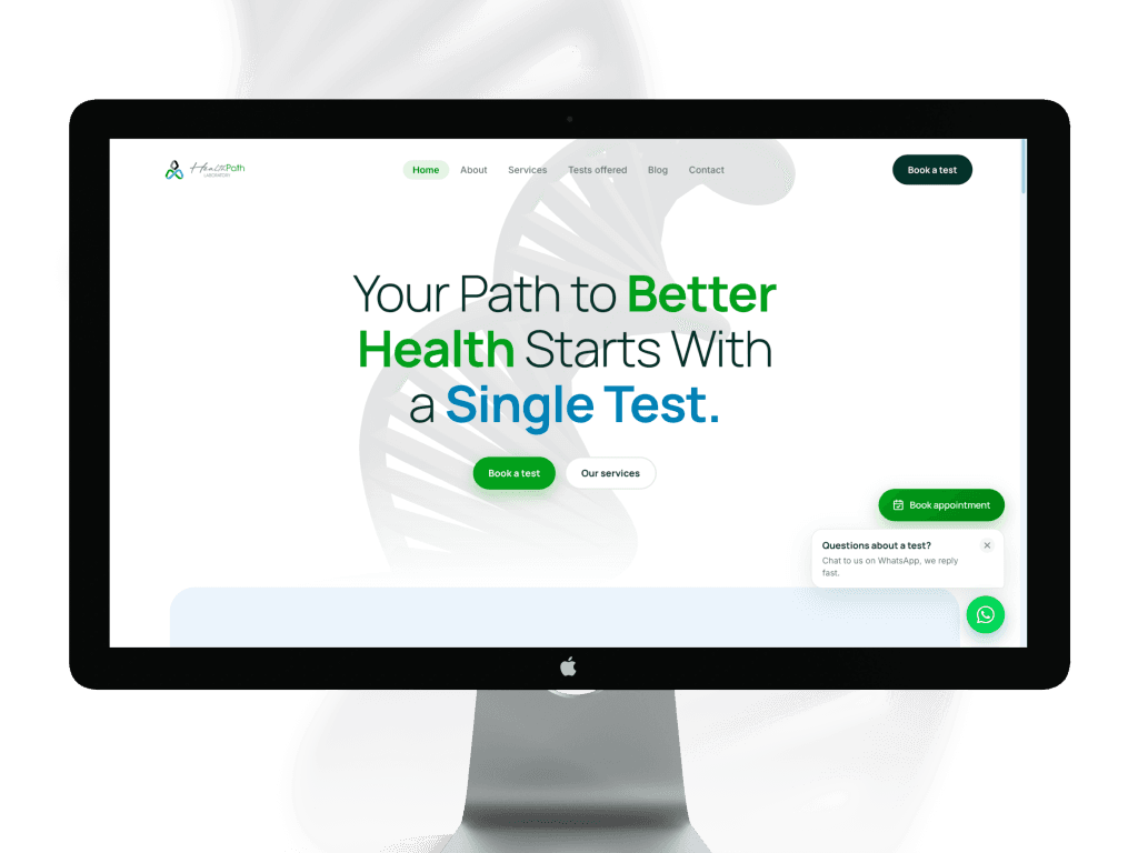 HealthPath Laboratory website displayed on a desktop monitor